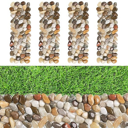 River Rock Stepping Stones Outdoor for Garden Walkway, 4 Pcs 12" L x 4" W Rectangle Shape Paver Step Stones Polished Pebble River Stone Mat for Yard Lawn Patio Pathway Walk Way - Multi-color