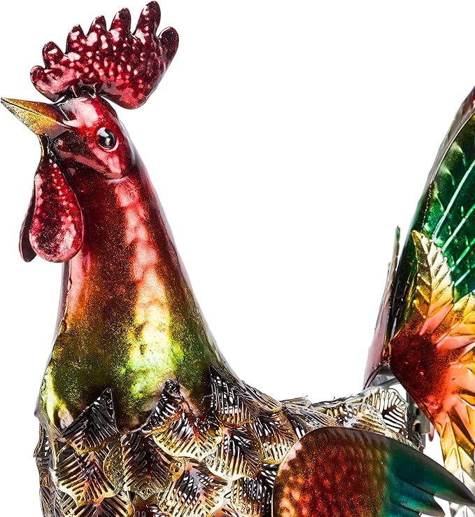Alpine Corporation 16" Tall Outdoor Metallic Rooster Standing Yard Statue Decoration, Turquoise