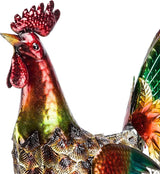 Alpine Corporation 16" Tall Outdoor Metallic Rooster Standing Yard Statue Decoration, Turquoise