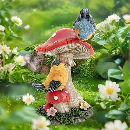Leekung Bird Garden Statue for Outdoor Decorations,Bird Figurines Mushroom Statue for Garden Decor,Birds Decoration for Patio Yard Lawn Home Shelf Decor Accent,Birds Gifts for Mom