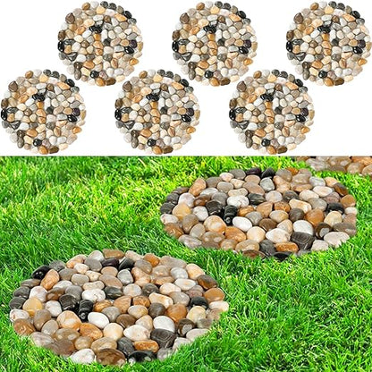 River Rock Stepping Stones Outdoor for Garden Walkway, 12 inch Diameter 6 Pcs Round Shape Paver Step Stones Polished Pebble River Stone Mat for Yard Lawn Patio Pathway Walk Way - Multi-color