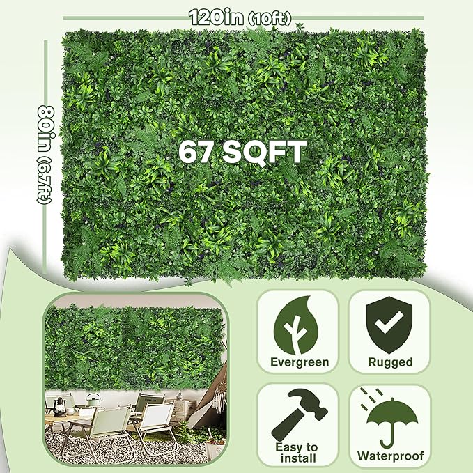 Artificial Green Boxwood Grass Wall Roll: 80"x120"(67 SQFT) UV Protected Ivy Privacy Hedge Fence Screen for Chain Link Fences Panel Indoor,Outdoor Patio Balcony & Garden Decor