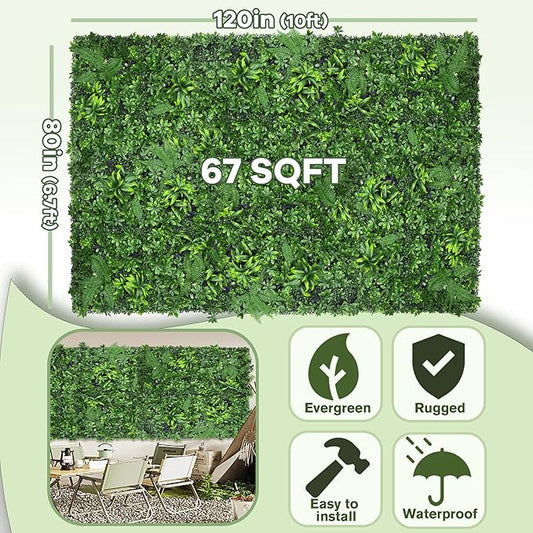 Artificial Green Boxwood Grass Wall Roll: 80"x120"(67 SQFT) UV Protected Ivy Privacy Hedge Fence Screen for Chain Link Fences Panel Indoor,Outdoor Patio Balcony & Garden Decor