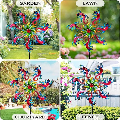 58" Lizard Wind Spinner with Metal Garden Stake, Larger Wind Sculptures for Yard and Garden Lawn Patio Decor(Purple-red)
