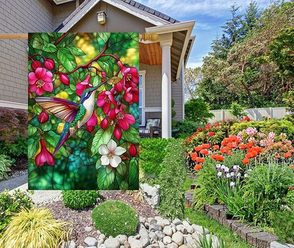 Hummingbird Spring Garden Flag Floral Birds 28x40 Inch Double Sided Burlap Large Yard Outdoor House Flag Spring Decor for Home, Porch, Farmhouse