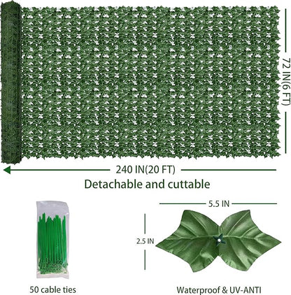 ODTORY Artificial Fence Privacy Screen: 6FT x 20FT UV-Anti Faux Greenery Backdrop Ivy Chain Link Shades Panels for Patio, Balcony, Garden,Deck,Backyard Indoor Outdoor Green Wall Decor