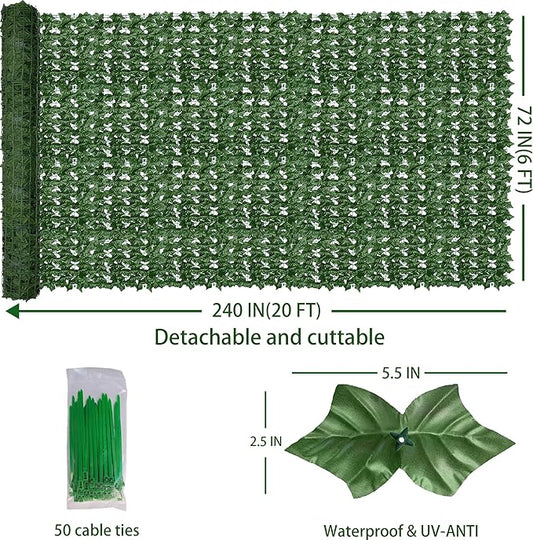 ODTORY Artificial Fence Privacy Screen: 6FT x 20FT UV-Anti Faux Greenery Backdrop Ivy Chain Link Shades Panels for Patio, Balcony, Garden,Deck,Backyard Indoor Outdoor Green Wall Decor