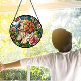 DASTOLL Stained Glass Window Hanging, Dog and Rose Suncatcher for Doors Home Butterfly Sun Catchers Decoration and Christmas, Mother's Day Birthday Gifts for Women, Men, and Mom 9.8 in