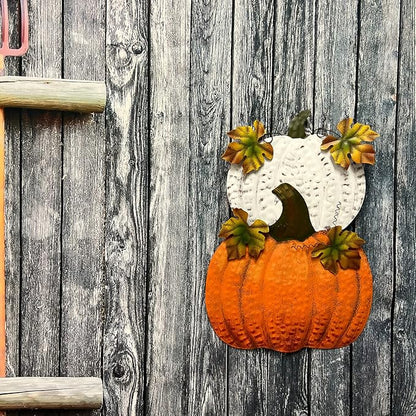 Rustic Metal Stacked Pumpkin Garden Stake Indoor Outdoor Welcome Decoration Hanging Metal Double Pumpkins Yard Signs for Fall Harvest Decor Thanksgiving Halloween Lawn Decoration