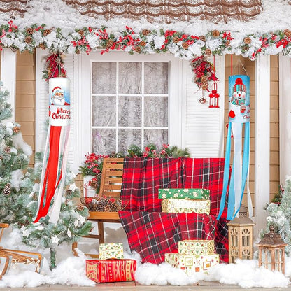 4 Pcs Thanksgiving Fall Windsocks Turkey Pumpkin Maple Leaf Autumn Christmas Santa Snowman Windsocks Flag Outdoor Hanging Windsocks for Wall Tree Front Patio Lawn Home Garden Yard