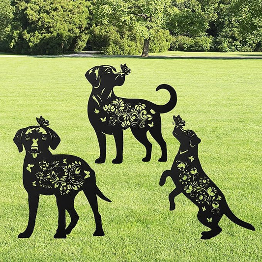 Romart Labrador Decorative Garden Stakes, Labrador Retriever Gifts for Dog Lovers, Metal Butterfly Floral Lab Dog Silhouette Yard Stakes for Outdoor Lawn Patio Art Decor