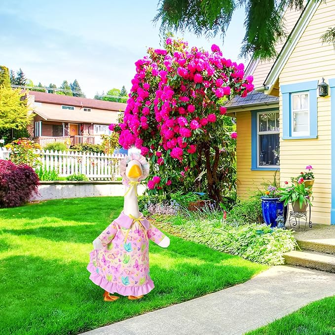 FuWeave Spring Goose Outfit Butterfly Lawn Porch Goose Clothes for 23" Large Statue Outdoor Patio Yard Lawn Art Decoration