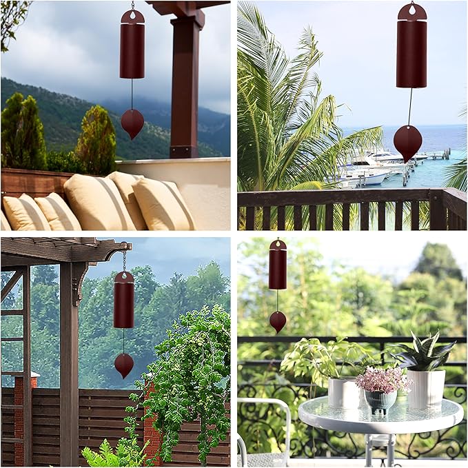 Wind Chimes for Outside Deep Tone, Large Metal Cylinder Memorial Wind Chimes Outdoor - Serenity Bell with Deep Resonance Outdoor Decor for Garden Patio Yard Porch - Brown