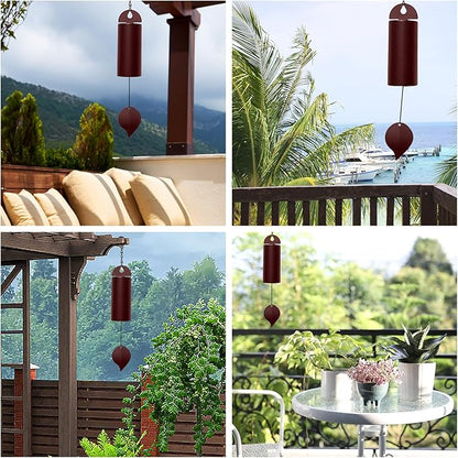 Wind Chimes for Outside Deep Tone, Large Metal Cylinder Memorial Wind Chimes Outdoor - Serenity Bell with Deep Resonance Outdoor Decor for Garden Patio Yard Porch - Brown