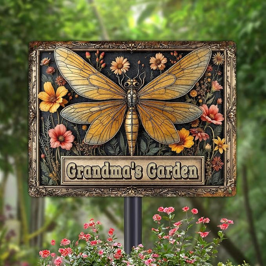 Personalized Metal Signs with Name Made in USA Custom Dragonfly Garden Sign Vintage Decorative Metal Print for Wall Decor Home Garden Ideas Gifts Artwork Prints for Yard Ourdoor