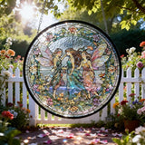 Flower Fairies Stained Glass Window Hanging, Flower Fairy in Wonderland Sun Catcher Spring Summer Garden Decor Gift for Girls, Mom, Grandma (C, 8"/20cm)