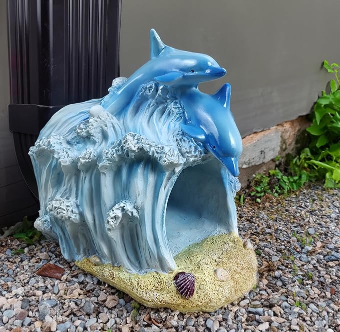 Gutter Diverter Rain,Dolphin Statue Deco Gutter Extension Downspout,Eco-Friendly Resin Sculpture Gutter Extender Diverter,Splash Block, Perfect Rain Gutter Downspout Extension for 3"x4" Downspouts
