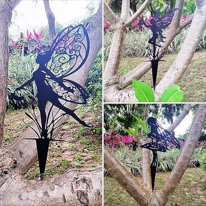 Tipmant Metal Iron Art Decoration Flower Fairy Silhouette Decorative Stakes Statues Ornament Crafts for Outdoor Gardens, Yard, Courtyards, Parks, Lawns, Potted Plants, Corridors etc. – 3 Pack