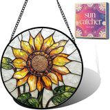 Sunflower Gifts for Women - Yellow Flower Faux Stained Glass Window Hanging Sun Catcher for Door Garden Acrylic Decor Mother's Day Christmas Birthday Gift for Mom Nana Grandma Sisters Colleague 9.8"