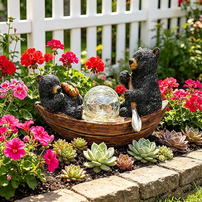 Rezpuao Garden Statue of Bear,Garden Decor Bear Figurine,Bears Outdoor Statue,Solar Decor for Patio,Balcony,Yard,Lawn Ornament
