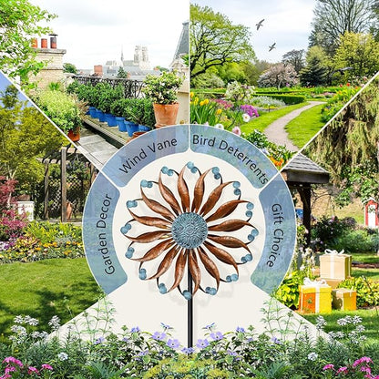 Lariander Wind Spinners Outdoor Metal Large with Stake- 84'' Wind Spinners for Yard and Garden - Windmill for Yard - Ideal Gift Metal Yard Art for Family, Friends, Garden Lovers (Willow Leaf)