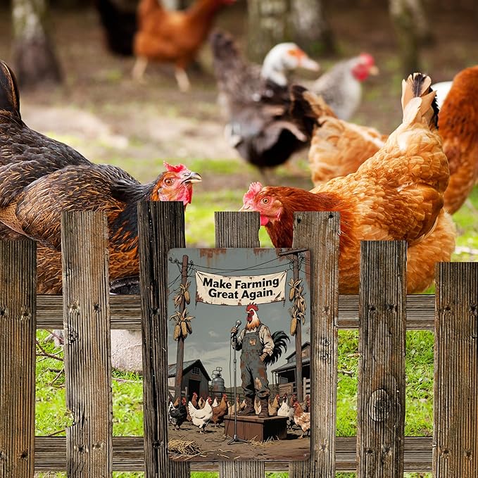 Funny Chicken Coop Signs and Accessories, Make Farming Great Again, Patriotic Farmhouse Metal Wall Art for Coop Farm Stand Chicken Farm Fresh Butt Nuggets Sign 8×12 Inch (grey chicken coop)