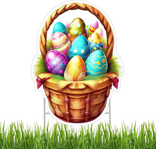 Happy Easter Classic Yard Sign Home Decor Lawn Decoration With Stakes Easter Basket