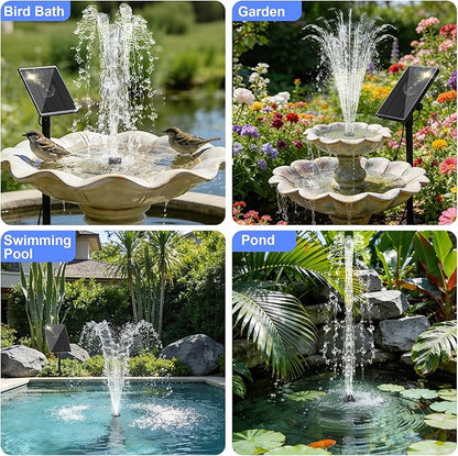 Yeomi Solar Water Fountain for Bird Bath, 2.5W 5V Solar Powered Water Pump with Separated Solar Panel, Outdoor Solar Fountain for Small Pond, Garden Water Feature Decoration with 5 Spray Nozzles