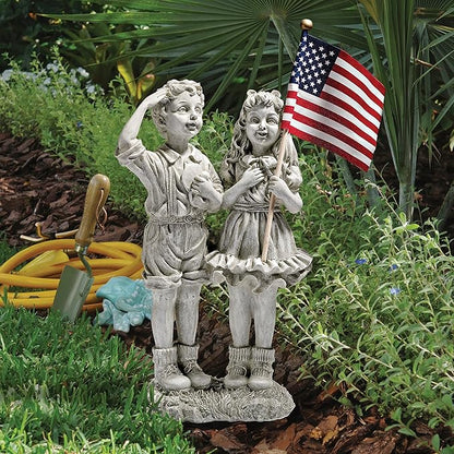 Design Toscano QM7512030 Patriotic Flag Children Statue,Antique Stone