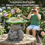 MXwcy Solar Garden Lights Frog Statue Bird Feeder, 7.87" Resin Frog Family Statue Solar Garden Decor, Solar Lights Outdoor Waterproof for Yard Patio Lawn, Frog Gifts for Women Mom Grandma