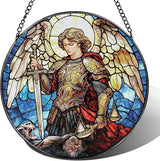 Stained Glass Suncatcher, Archangel Michael Sun Catcher Ornament; Stained Glass Window Hanging, Warrior Angel Window Decor, Spiritual Protection Decor, Christmas Ornament; Christian Religious Gifts