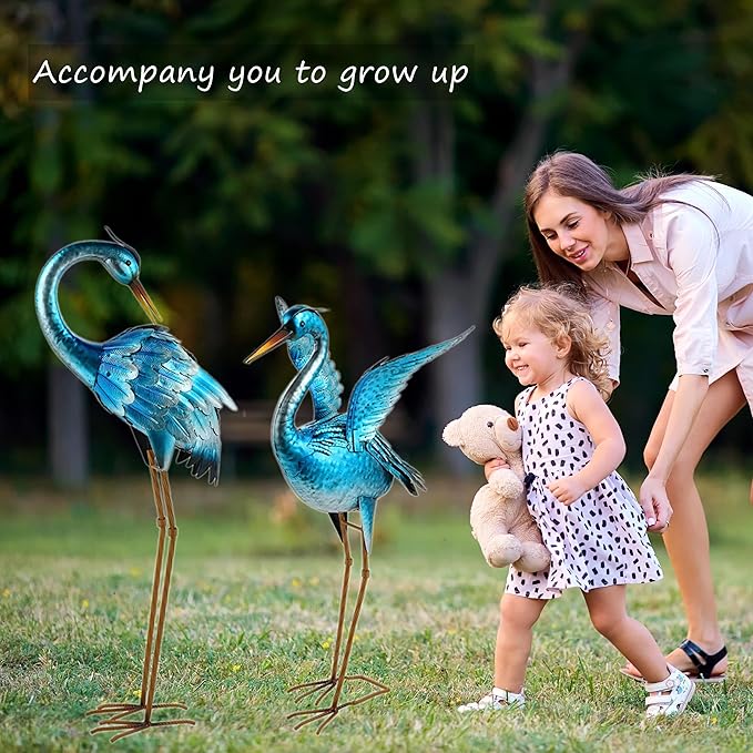Ratuor Garden Crane Statues for Outdoor Blue Heron Metal Birds Yard Art Ornaments for Backyard Pond Patio Porch Outside Decorations