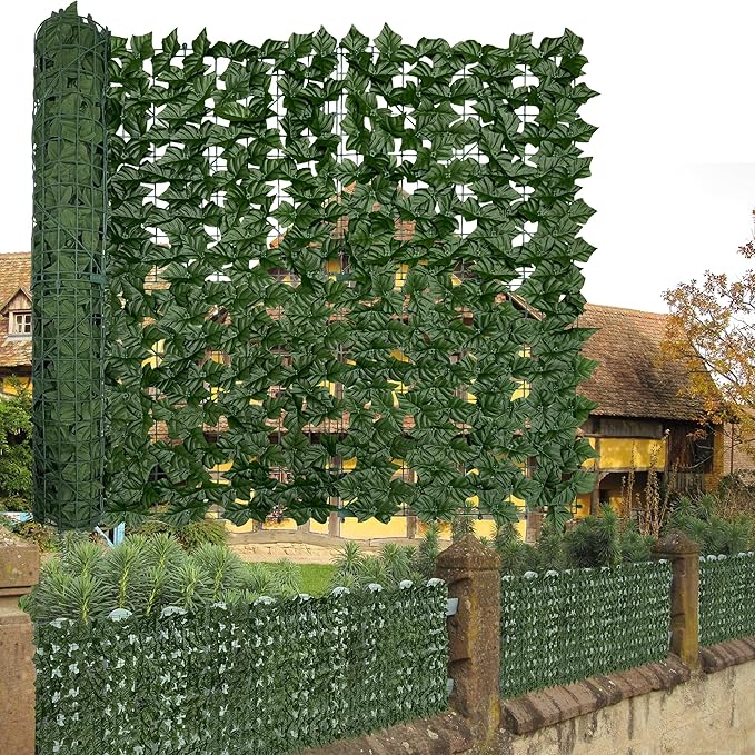 Artificial Ivy Privacy Fence Screen: 40"x 140"(39.2 SQFT) UV-Anti Faux Hedge Fence and Fake Ivy Vine Leaf Wall Panels for Indoor&Outdoor Green Backdrop, Garden Greenery Decor
