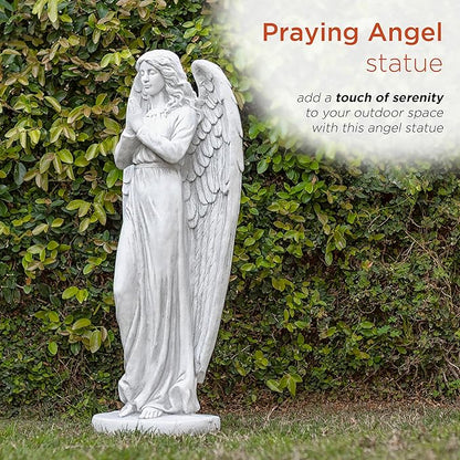 Alpine Corporation 47" Tall Indoor/Outdoor Praying Angel Statue Yard Art Decoration, Light Gray