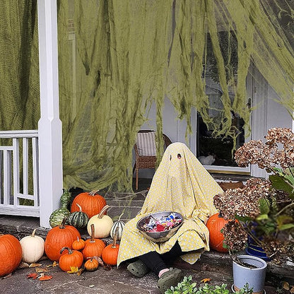 RunNico 200x36 Inch Large Size Green Halloween Creepy Cloth Decoration,Spooky Gauze Cloth,Halloween Haunted Cheesecloth for Halloween Stairway,Wall,Window Decorations,Outdoors Doorways Decor