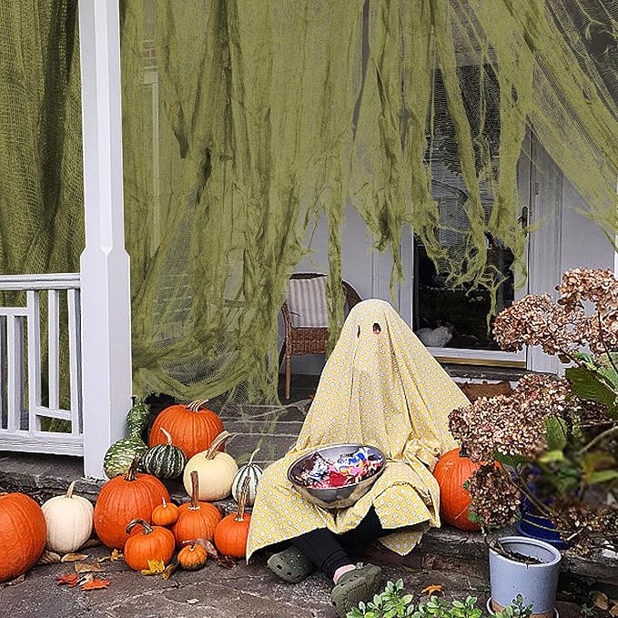 RunNico 600x36 Inch Large Size Green Halloween Creepy Cloth Decoration,Spooky Gauze Cloth,Halloweens Haunted Cheesecloth for Stairway,Wall,Window Decorations,Outdoors Doorways Decor