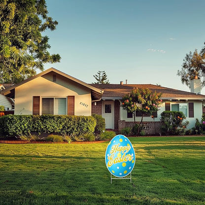 Happy Easter Classic Yard Sign Home Decor Lawn Decoration With Stakes Easter Egg (Blue)
