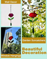 Stained Glass Window Hangings, Handcrafted Garden Suncatchers for Window and Home Decor Decor, Unique Artisan Glass Ornaments for Indoor and Outdoor Use, Red Flower