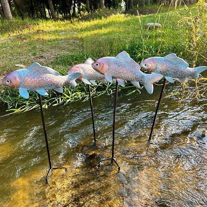 4PCS Antique Bronze Fish Garden Statue - Koi Fish Decor for Outdoors - 10.5 * 5Inch - Glow at Night