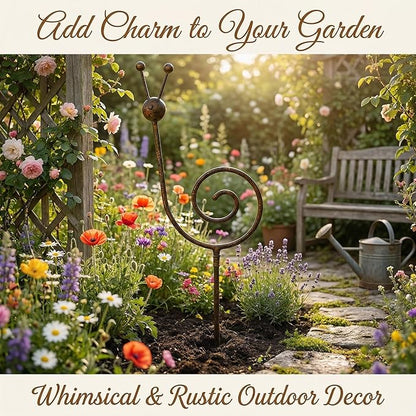 Rustic Metal Snail Garden Stakes Set of 2, 34.6" Outdoor Yard Art, Farmhouse Lawn Decor, Whimsical Iron Spiral Sculpture for Garden, Patio, Flower Bed Decoration