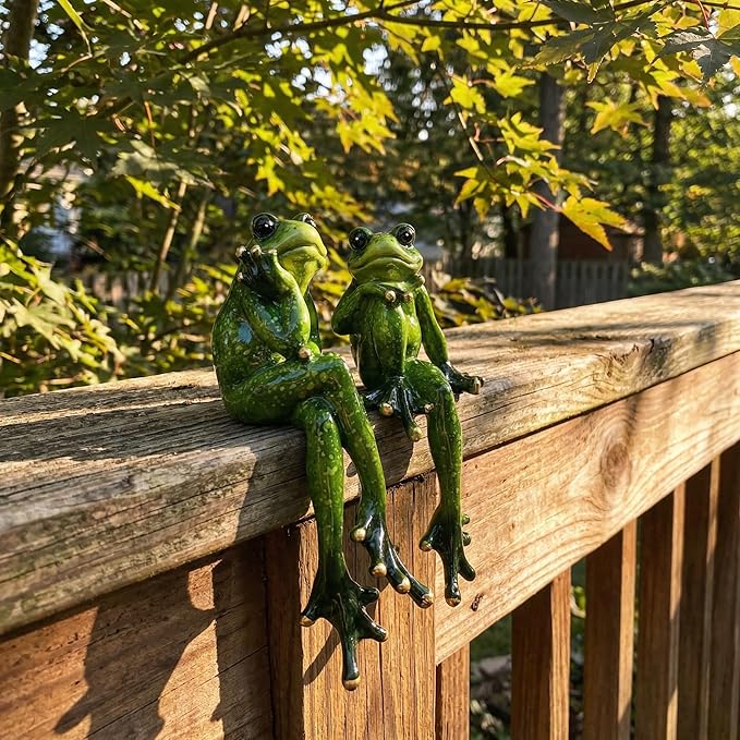 Angoily Frog Statue, 2 Pcs Resin Animal Figurine for Outdoor Garden Decor, 6.3" Funny Edge Sitter Sculpture for Lawn Patio Yard Pond Shelf, Table Art Turtle Garden Decor