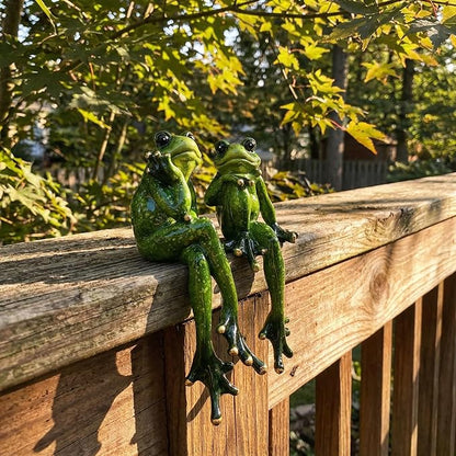 Angoily Frog Statue, 2 Pcs Resin Animal Figurine for Outdoor Garden Decor, 6.3" Funny Edge Sitter Sculpture for Lawn Patio Yard Pond Shelf, Table Art Turtle Garden Decor