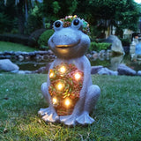 Solar Frog Garden Outdoor Statue with 8 LED Lights Mom Gifts Home Decorations,Fairy Garden Solar Figurines Lights, Resin Frog Decor Art Housewarming Gift for Patio,Yard,Lawn Ornament