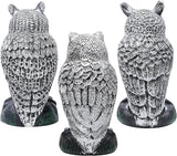 KKY 2 Packs Fake Plastic Owl Bird, Garden owl Statue,Can Repel Pigeons Away from The House, Garden, Pool. (3pc Black)