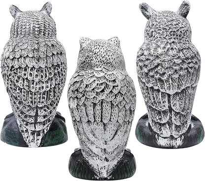 KKY 2 Packs Fake Plastic Owl Bird, Garden owl Statue,Can Repel Pigeons Away from The House, Garden, Pool. (3pc Black)