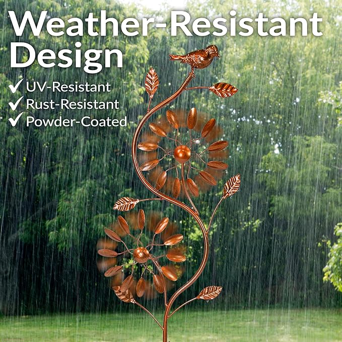 Sunnydaze Twirling Twigs Large Wind Spinners Outdoor for Garden - Spinner Yard Art with 2-Point Step-in Stake - 48" H