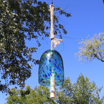 Sunnydaze Natural Melody Wind Bell - Painted Glass Wind Chime Bell for the Patio, Deck, or Porch - 7.5" - Blue Freeze