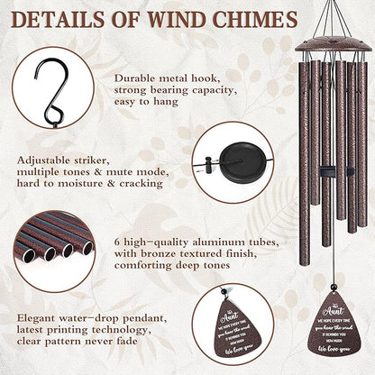 Aunt Gifts, 32" Bronze Wind Chimes, Birthday Gifts for Auntie from Niece Nephew, Auntie Gift Ideas, Best Aunt Ever Gift for Women Birthday Christmas Mother's Day, Home Decor