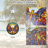 DASTOLL Stained Glass Window Hanging - Jesus Cross Wings Suncatcher Ready to Hang Window Doors Home Decoration and Christmas, Mother's Day Birthday Gifts for Women, Men, and Mom 9.8x9.8 in