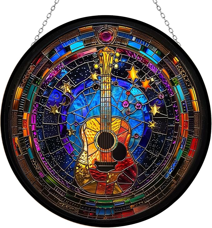 Guitar Suncatcher Stained Glass Window Hangings Sun Catchers Colorful Ornament Gifts for Women Mom Wife Halloween Christmas Housewarming